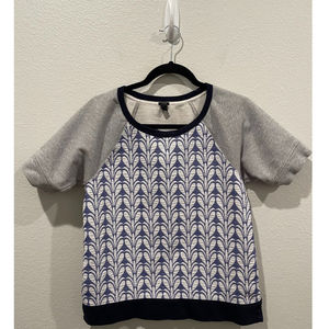 J.Crew Gray Blue Patterned Lace Front Short Sleeve Sweatshirt